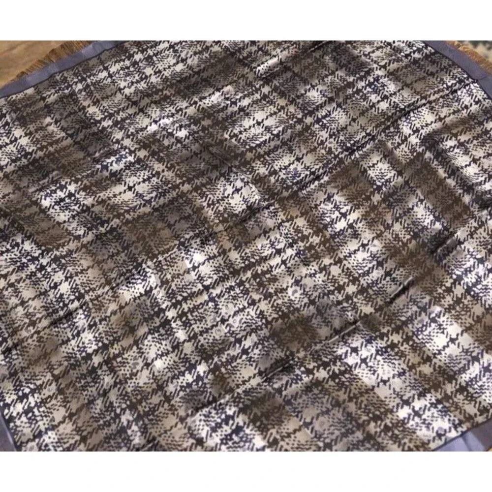 Ellen Tracy Unisex Silk Satin Plaid Square Scarf in Blue Gray Black